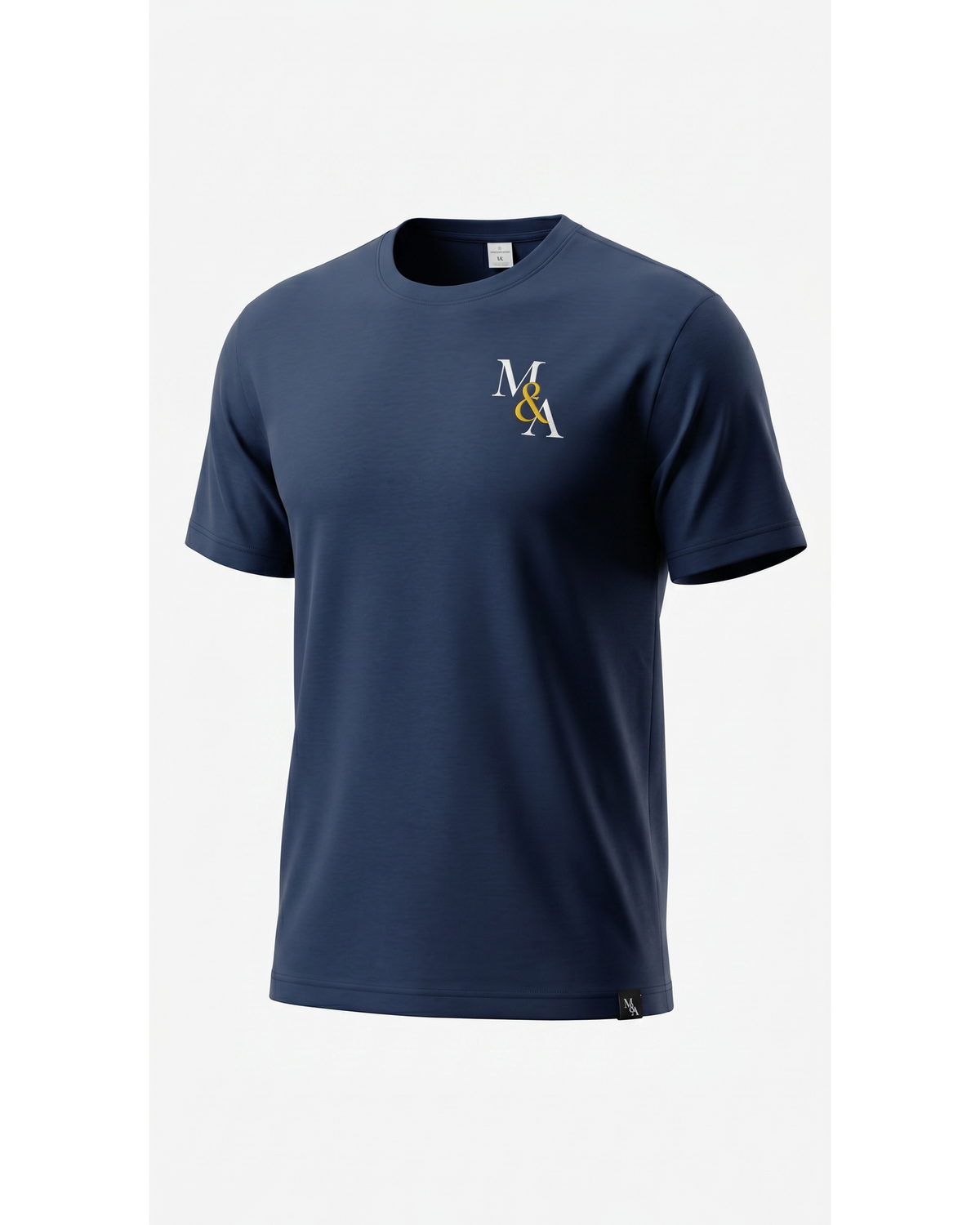The Founders Tee in navy, M&A monogram embroidered at the left chest.